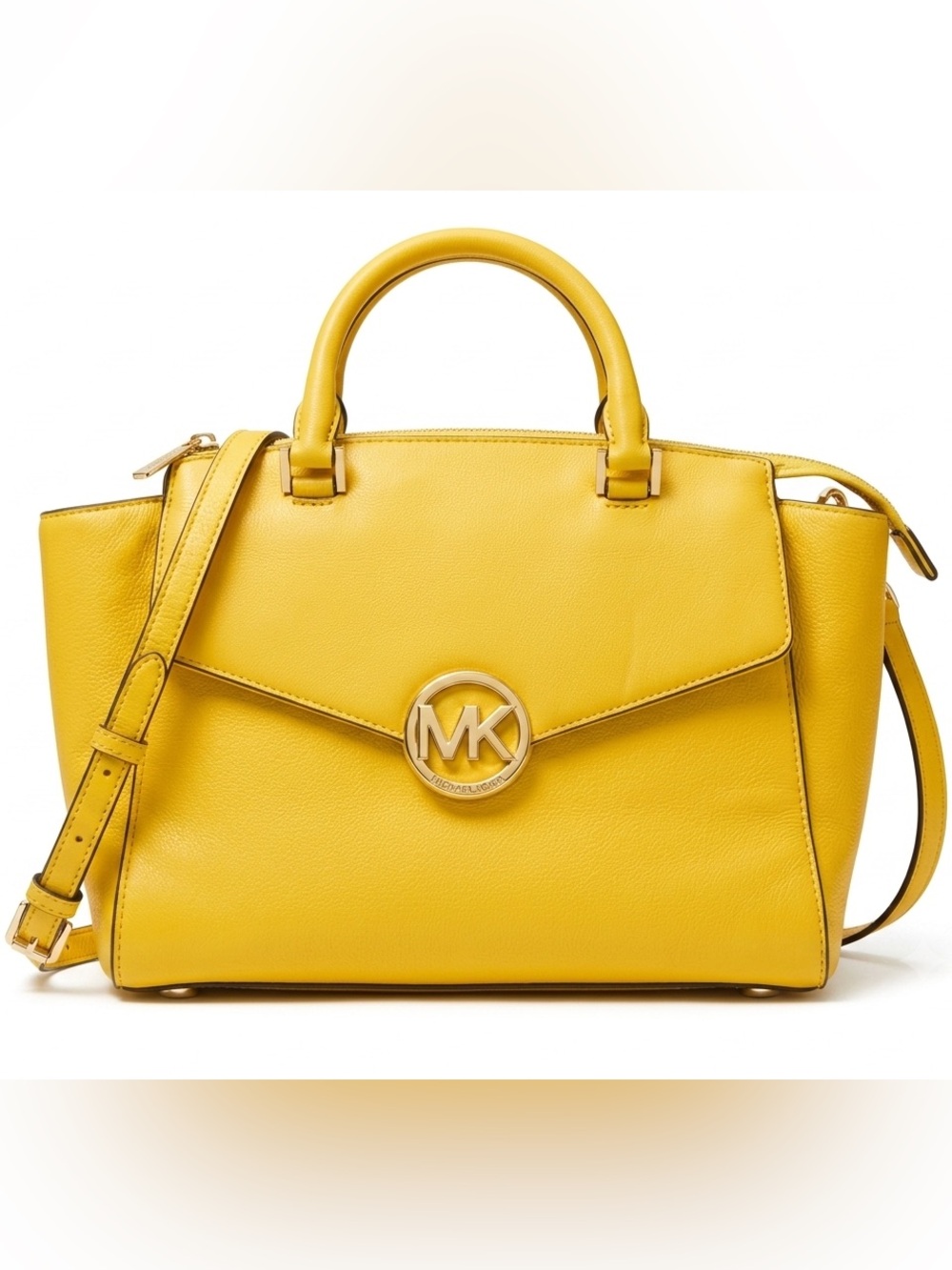 Michael Kors Yellow Pebbled Leather Convertible Satchel Crossbody Handbag Bag
